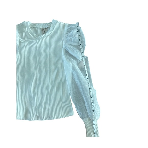 Anthropologie Dolan Sheer Puff Sleeve Ribbed Top Sweater Organza Ivory White‎ S - Picture 12 of 15